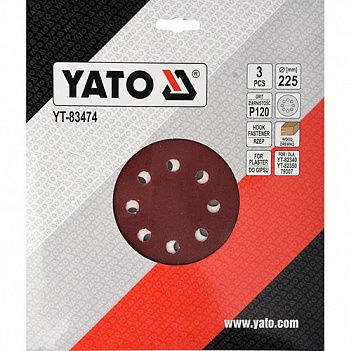 Шліфувальний круг Yato 225 мм P120 3 шт (YT-83474)