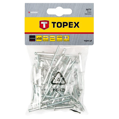 Заклепки алюмінієві TOPEX 4,0х16,0 мм 50 шт. (43E404)
