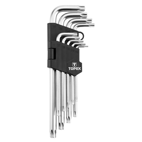 Набор ключей Torx Г-образных удлиненных с отверстием TOPEX Cr-V 9 ед. (35D961)