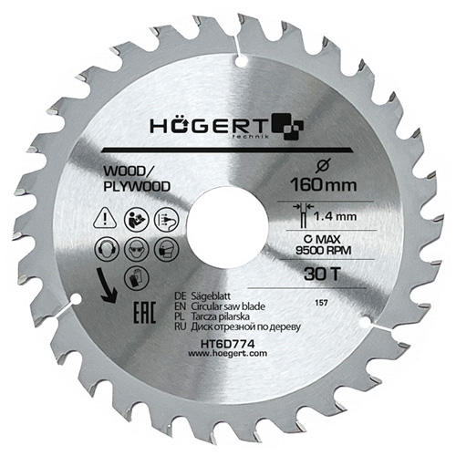 Диск пиляльний по дереву Hoegert Mn65 160х1,4х30 мм (HT6D774)