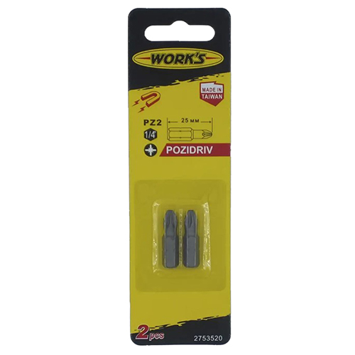 Бита магнитная Pozidriv Work's S2 1/4" PZ2 2 шт. (87870)