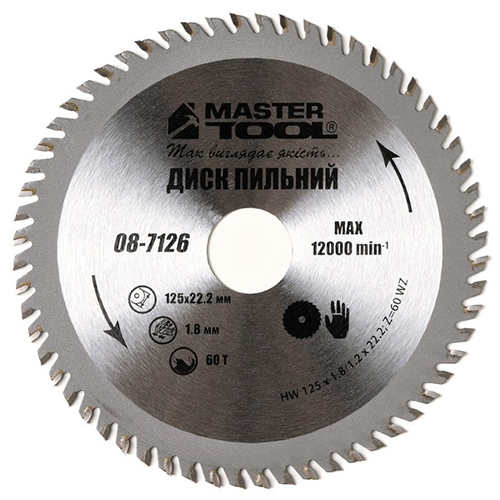 Диск пиляльний по дереву MASTERTOOL 125х1,2х22,20 мм (08-7126)