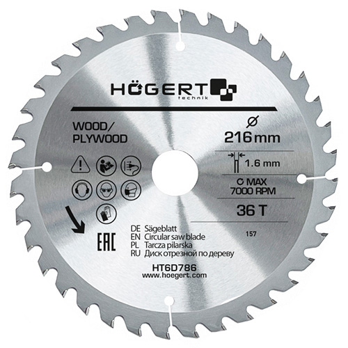 Диск пиляльний по дереву Hoegert Mn65 216х1,6х30 мм (HT6D786)