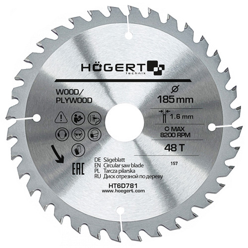 Диск пиляльний по дереву Hoegert Mn65 185х1,6х30 мм (HT6D781)