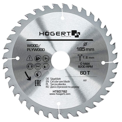 Диск пиляльний по дереву Hoegert Mn65 185х1,6х30 мм (HT6D782)