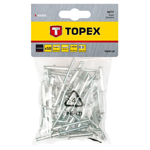 Заклепки алюминиевые TOPEX 4,8х18,0 мм 50 шт. (43E505)