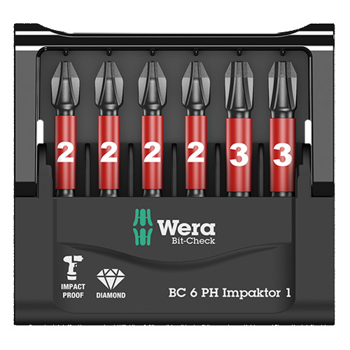 Набір біт ударних WERA Bit-Check 6 PH Impaktor 1 1/4" 6 шт. (05057691001)