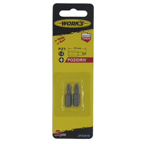 Бита магнитная Pozidriv Work's S2 1/4" PZ1 2 шт. (87869)