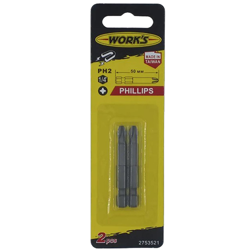 Біта магнітна Phillips Work's S2 1/4" PH2 2 шт. (87871)