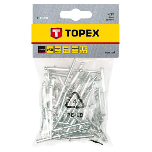 Заклепки алюмінієві TOPEX 4,0х8,0 мм 50 шт. (43E401)