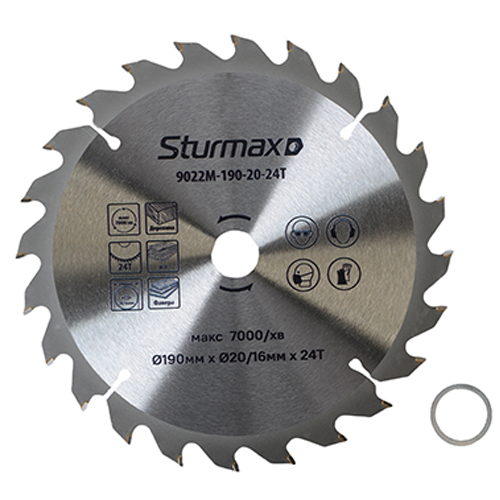 Диск пиляльний по дереву Sturmax 190х20/16 мм (9022M-190-20-24T)