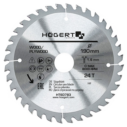 Диск пиляльний по дереву Hoegert Mn65 190х1,6х30 мм (HT6D783)