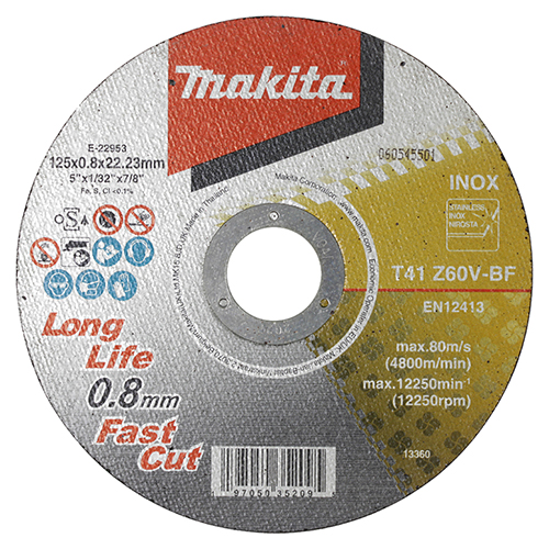 Круг відрізний для нержавіючої сталі Makita Z60V 125х0,8х22,23 мм (E-22953)