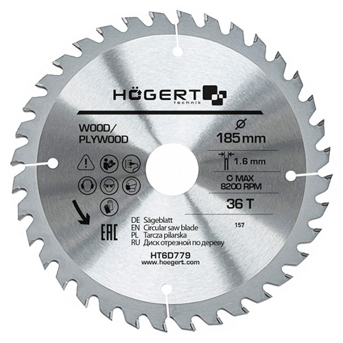 Диск пильный по дереву Hoegert Mn65 185х1,6х30 мм (HT6D779)
