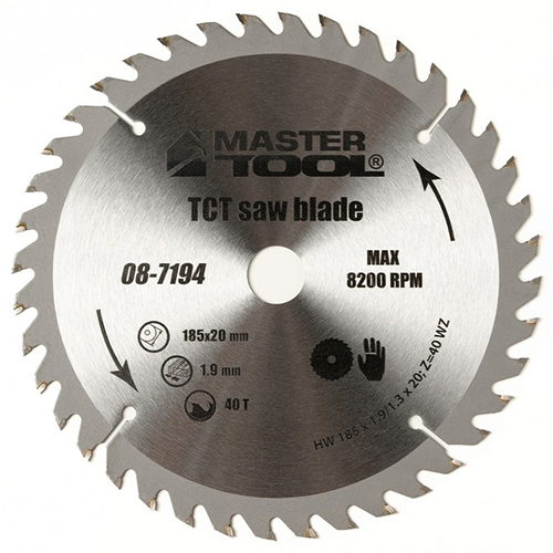 Диск пиляльний по дереву MASTERTOOL 185х1,3х20,00 мм + адаптер 20-16 мм (08-7194)