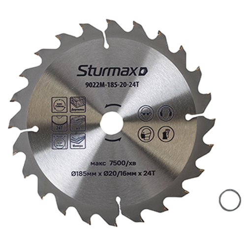 Диск пильный по дереву Sturmax 185x20/16 мм (9022M-185-20-24T)