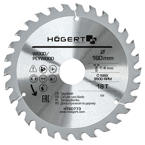 Диск пильный по дереву Hoegert Mn65 160х1,4х30 мм (HT6D773)