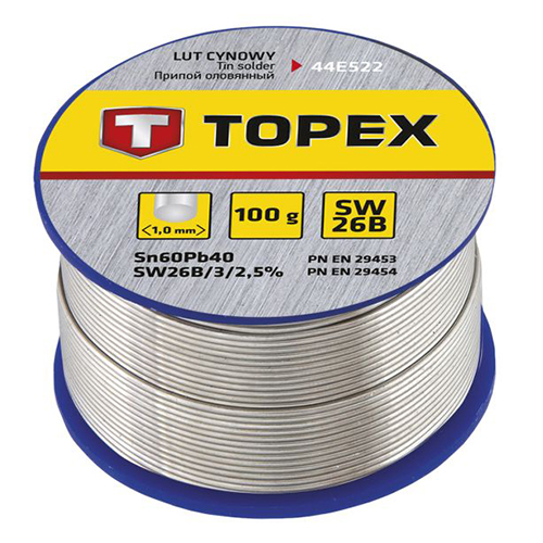Припой TOPEX Sn60Pb40 1,0 мм 100 г с флюсом (44E522)
