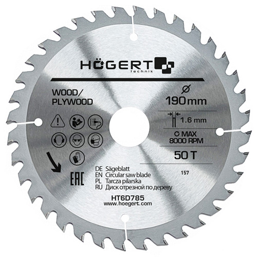 Диск пиляльний по дереву Hoegert Mn65 190х1,6х30 мм (HT6D785)