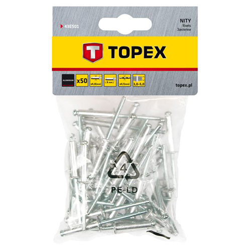 Заклепки алюмінієві TOPEX 4,8х8,0 мм 50 шт. (43E501)