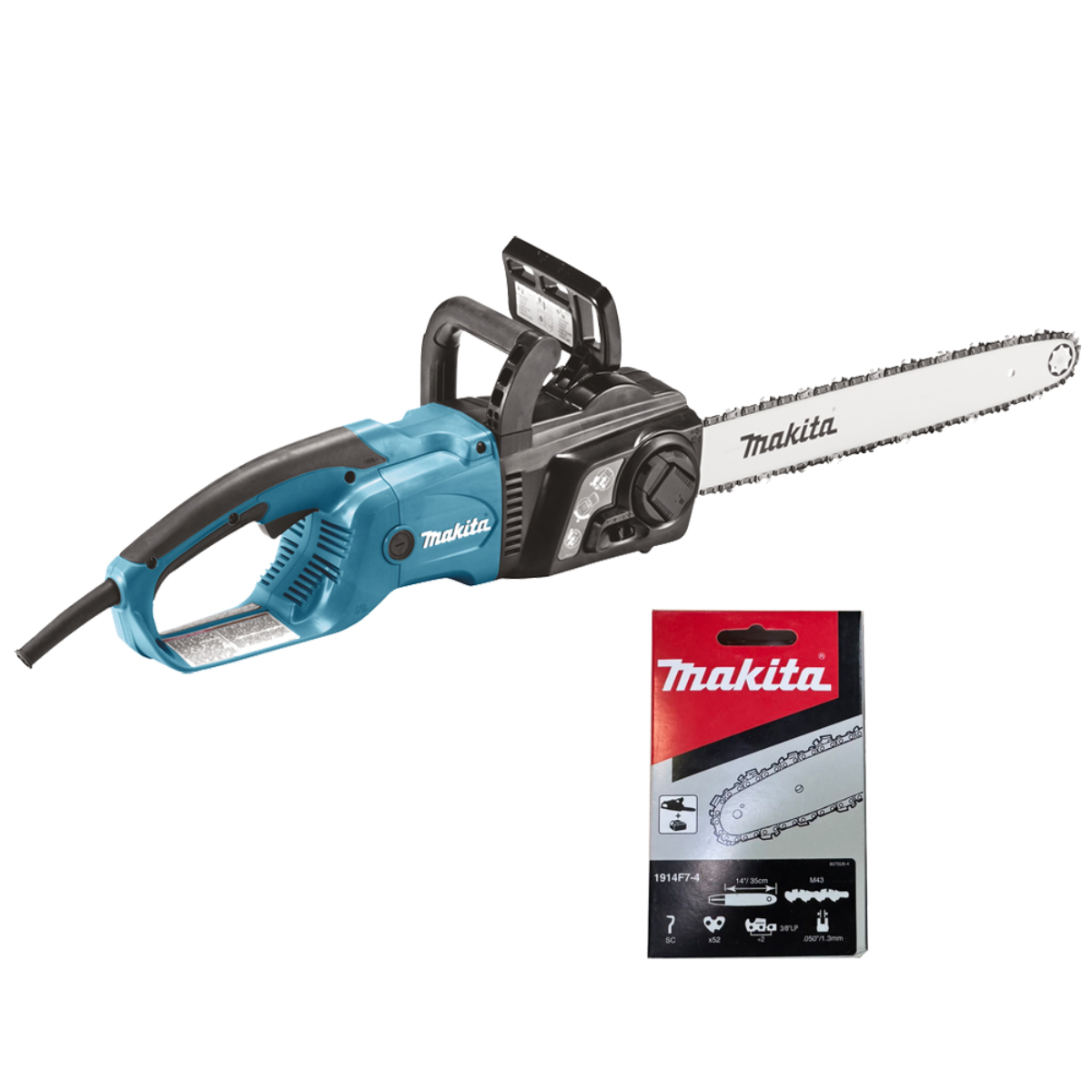 Електропила ланцюгова Makita + ланцюг для пили 14"/35, 3/8", 1.3 мм 52DL (SET-UC3551A-0826)