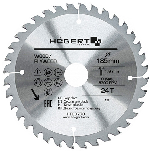 Диск пильный по дереву Hoegert Mn65 185х1,6х30 мм (HT6D778)
