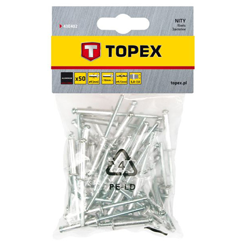 Заклепки алюмінієві TOPEX 4,0х10,0 мм 50 шт. (43E402)