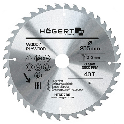 Диск пильный по дереву Hoegert Mn65 255х2,0х30 мм (HT6D789)