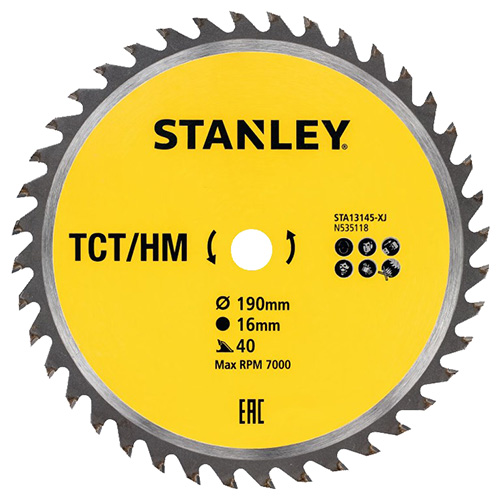 Диск пиляльний по дереву Stanley 190х16,0 мм (STA13145)