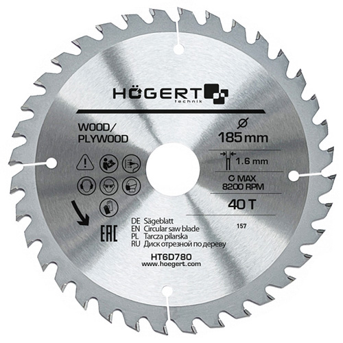 Диск пиляльний по дереву Hoegert Mn65 185х1,6х30 мм (HT6D780)