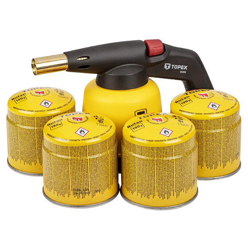 Лампа паяльная газовая TOPEX 190 г + 4 газовых патронов с клапаном (44E154)