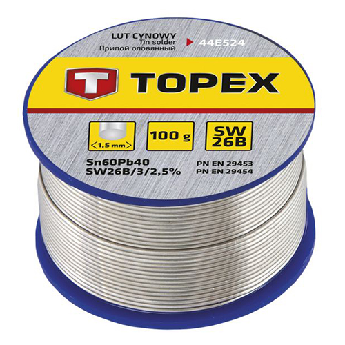 Припой TOPEX Sn60Pb40 1,5 мм 100 г с флюсом (44E524)