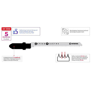 Полотно пильное по дереву и пластику INTERTOOL 50 мм 5 шт. (SD-5998)