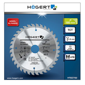Диск пиляльний по дереву Hoegert Mn65 185х1,6х30 мм (HT6D782)