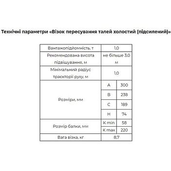 Каретка для тали подвижная TAKELAG Technolift 1,0 т без привода усиленная (1874)