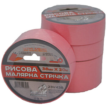 Стрічка малярна рисова VIROK 38 мм х 20 м рожева (23V438) Стрічка малярна рисова VIROK 38 мм х 20 м рожева (23V438)