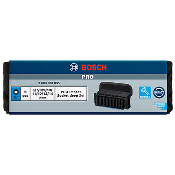 Набор головок 6-гранных ударных удлиненных Bosch 1/4" 9 шт. (2608003035)