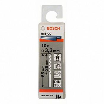 Сверло по металлу Bosch HSS-CO 3,3x65мм 10шт (2608585878)