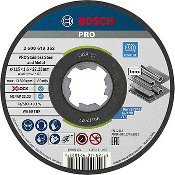 Круг отрезной по металлу Bosch PRO X-Lock Stainless Steel and Metal 115 х 1,6 х 22,23 мм (2608619362)