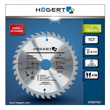 Диск пиляльний по дереву Hoegert Mn65 190х1,6х30 мм (HT6D783)