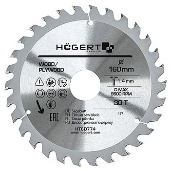 Диск пиляльний по дереву Hoegert Mn65 160х1,4х30 мм (HT6D774)