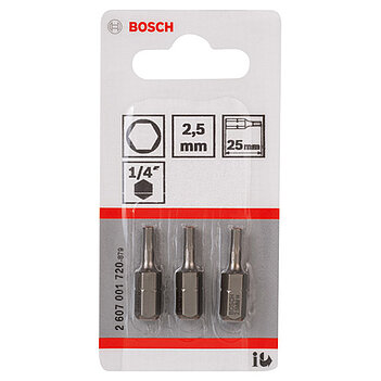 Бита Hex Bosch Extra Hard 1/4" 2,5 мм 3 шт (2607001720)