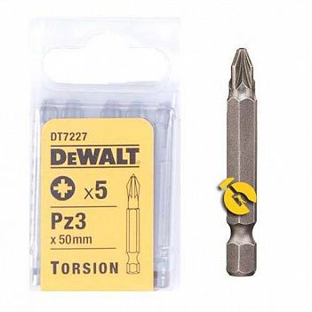 Бита Pozidriv DeWalt Torsion "Extra Grip" 1/4" PZ3 5 шт. (DT7227)