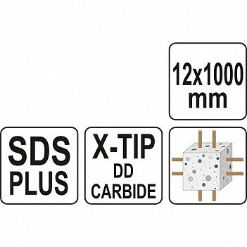 Бур по бетону Yato SDS-Plus Premium Х-TIP 12х1000 мм 1 шт (YT-41969)