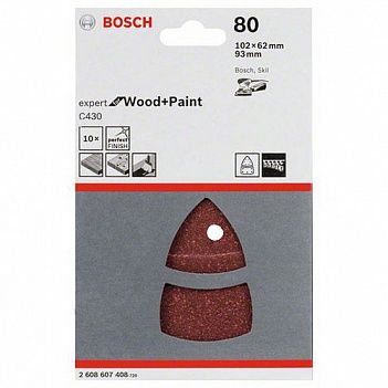 Шліфувальний лист Bosch C430 Expert for Wood+Paint 102x62,93мм Р80 10шт (2608607408)