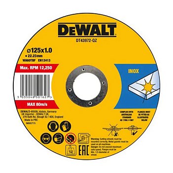 Круг отрезной по металлу DeWalt INOX 125x1,0x22,23 мм 10шт. (DT43972)