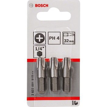 Бита Phillips Bosch Extra Hard 1/4" PH4 3шт (2607001518)