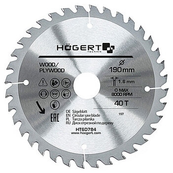 Диск пиляльний по дереву Hoegert Mn65 190х1,6х30 мм (HT6D784)
