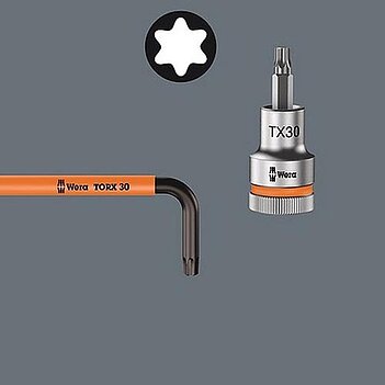 Ключ Torx Г-образный с шаром WERA 967 SPKL BO Multicolour с отверстием TX15 (05024353001)