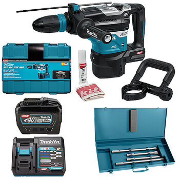 Перфоратор аккумуляторный Makita + аккумулятор + зарядное устройство + набор зубил 4 шт. (SET-HR005GZ01-1125)